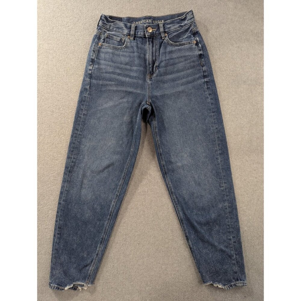 American Eagle Relaxed Mom Jeans Womens 0 Medium Wash High Rise Distressed